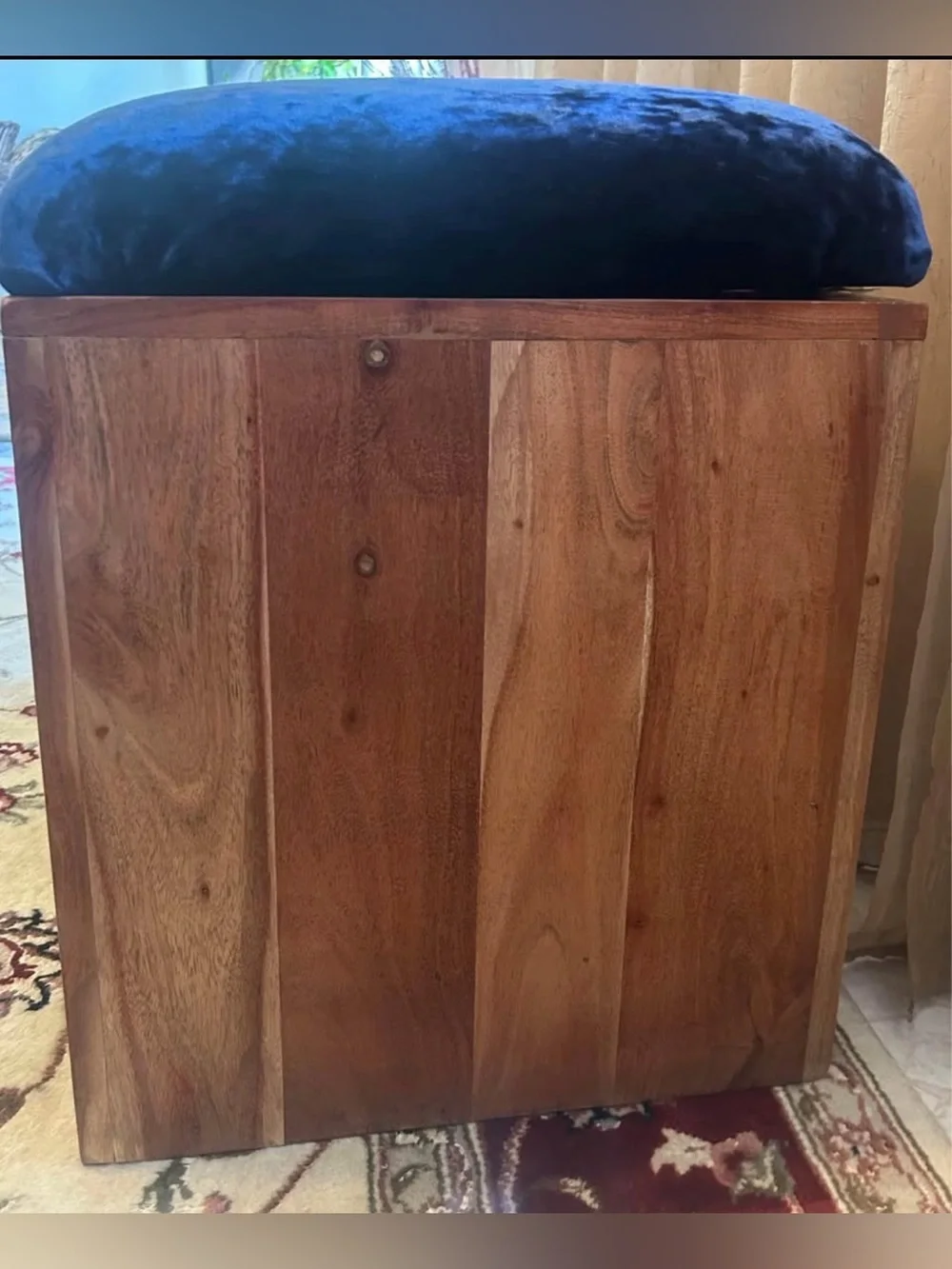 Wood Bench with Royal Blue Seat - Home Accent